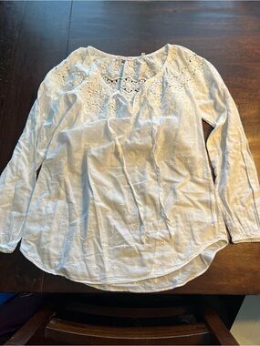 Rebecca Taylor Cream Embroidered Lace Yoke Long Sleeve Blouse